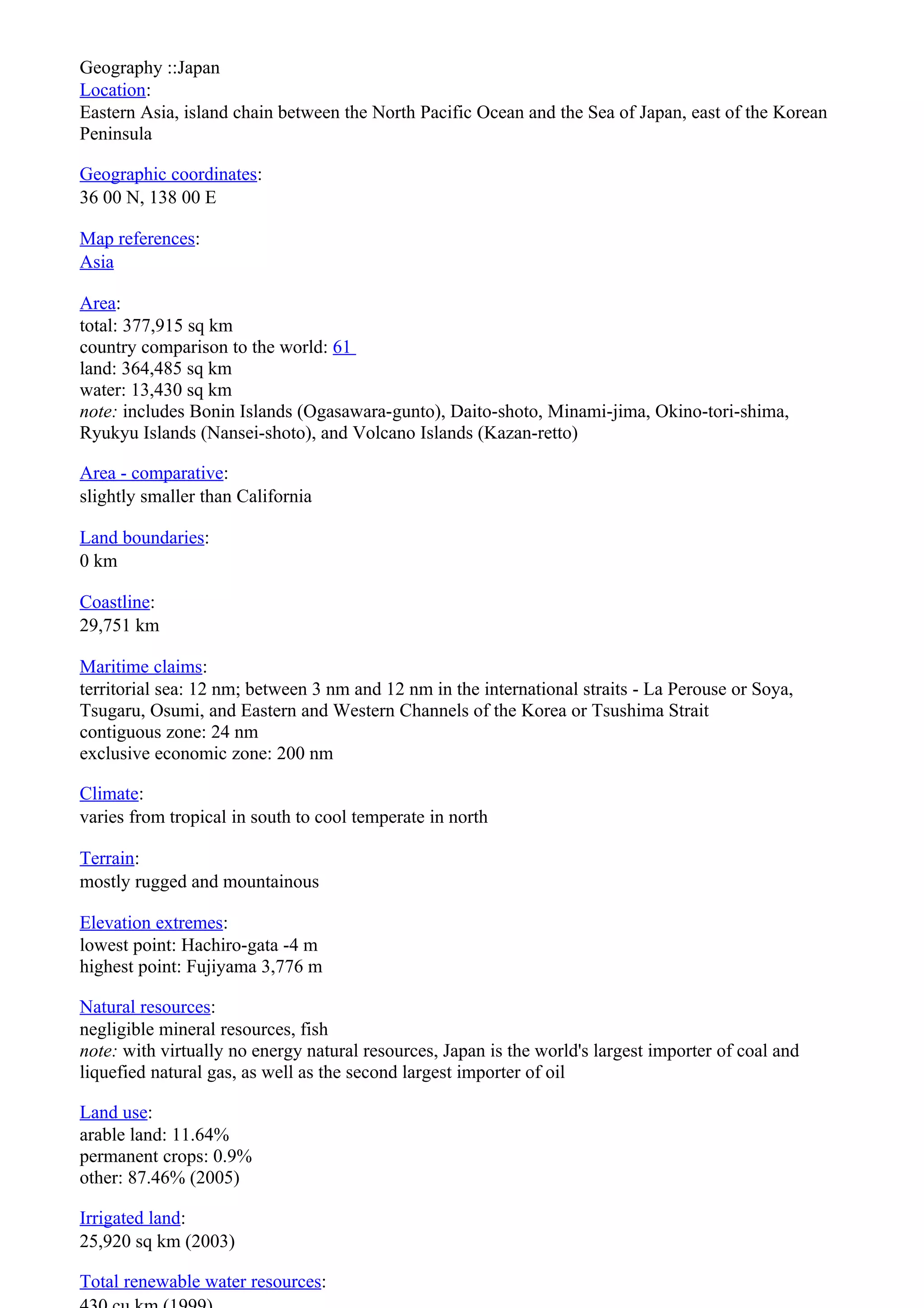 Japan Country Profile from The World Fact Book | DOC