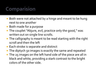 Uses a forceful styleShort, jagged brushstrokes  create the rocky hillsA cliff coming from the mist seems to break the piece into twoFlat overlapping planes break the piece into clear facetsThe white of the paper in the bottom left is supposed to indicate snow, while the sky uses tones of gray. Winter Landscape 