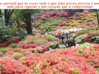 Eu aprendi que às vezes tudo o que uma pessoa precisa é uma  mão para segurar e um coração que a compreenda. 