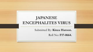 JAPANESE
ENCEPHALITES VIRUS
Submitted By: Kinza Haroon.
Roll No: F17-0664.
 