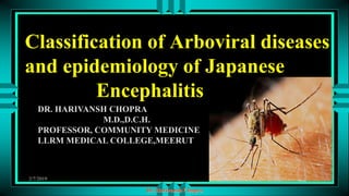 Dr. Harivansh Chopra
2/7/2019 1
Classification of Arboviral diseases
and epidemiology of Japanese
Encephalitis
DR. HARIVANSH CHOPRA
M.D.,D.C.H.
PROFESSOR, COMMUNITY MEDICINE
LLRM MEDICAL COLLEGE,MEERUT
 