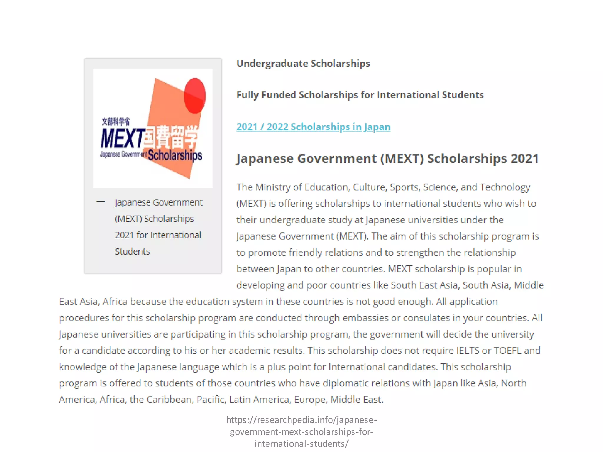 Mext Scholarships For International Students
