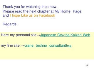 28
Thank you for watching the show.
Please read the next chapter at My Home Page
and I hope Like us on Facebook
Regards.
Here my personal site→Japanese Geｍba Kaizen Web
my firm site →crane techno consultantｉｎｇ
 