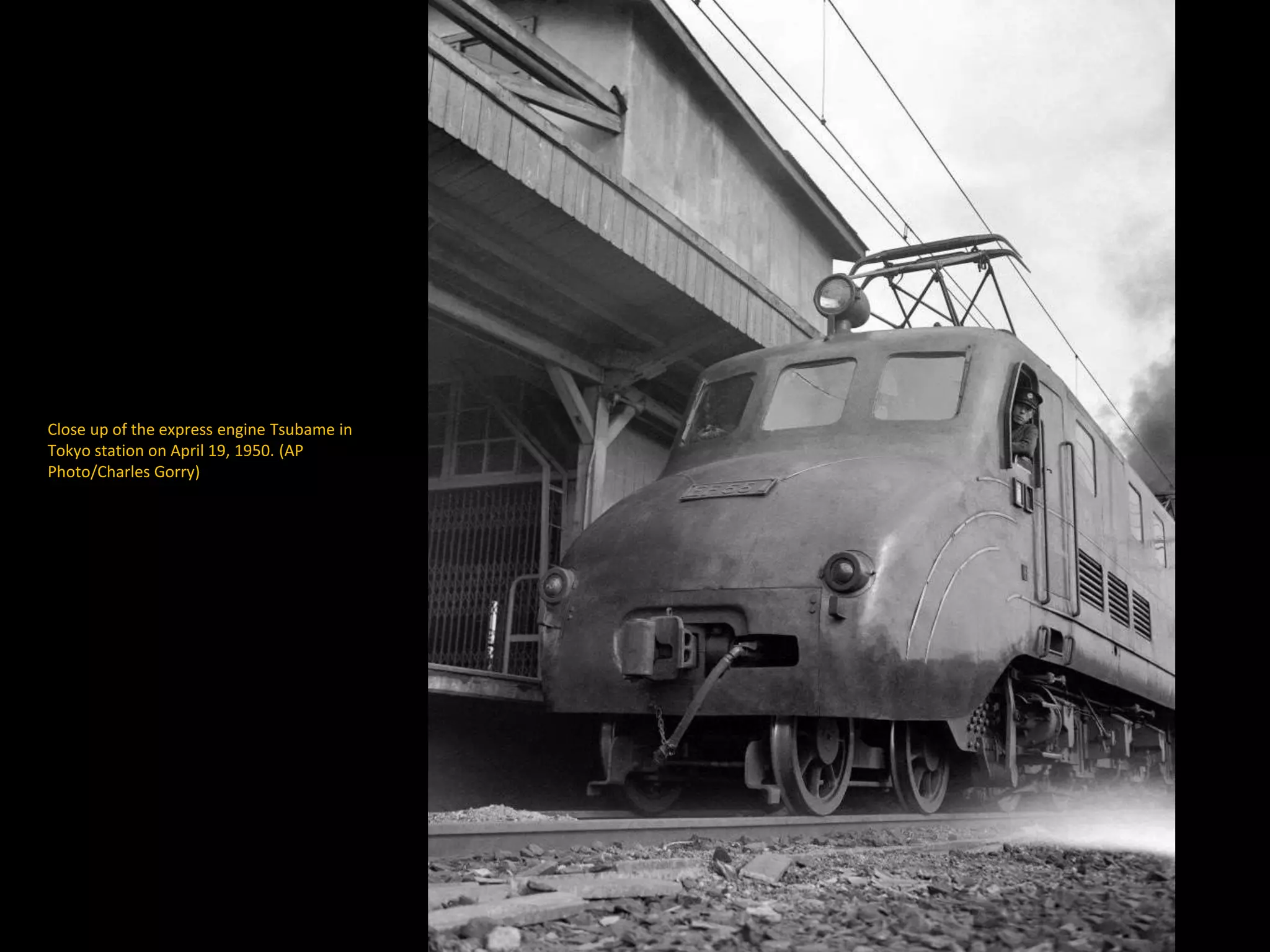 Close up of the express engine Tsubame in
Tokyo station on April 19, 1950. (AP
Photo/Charles Gorry)
 
