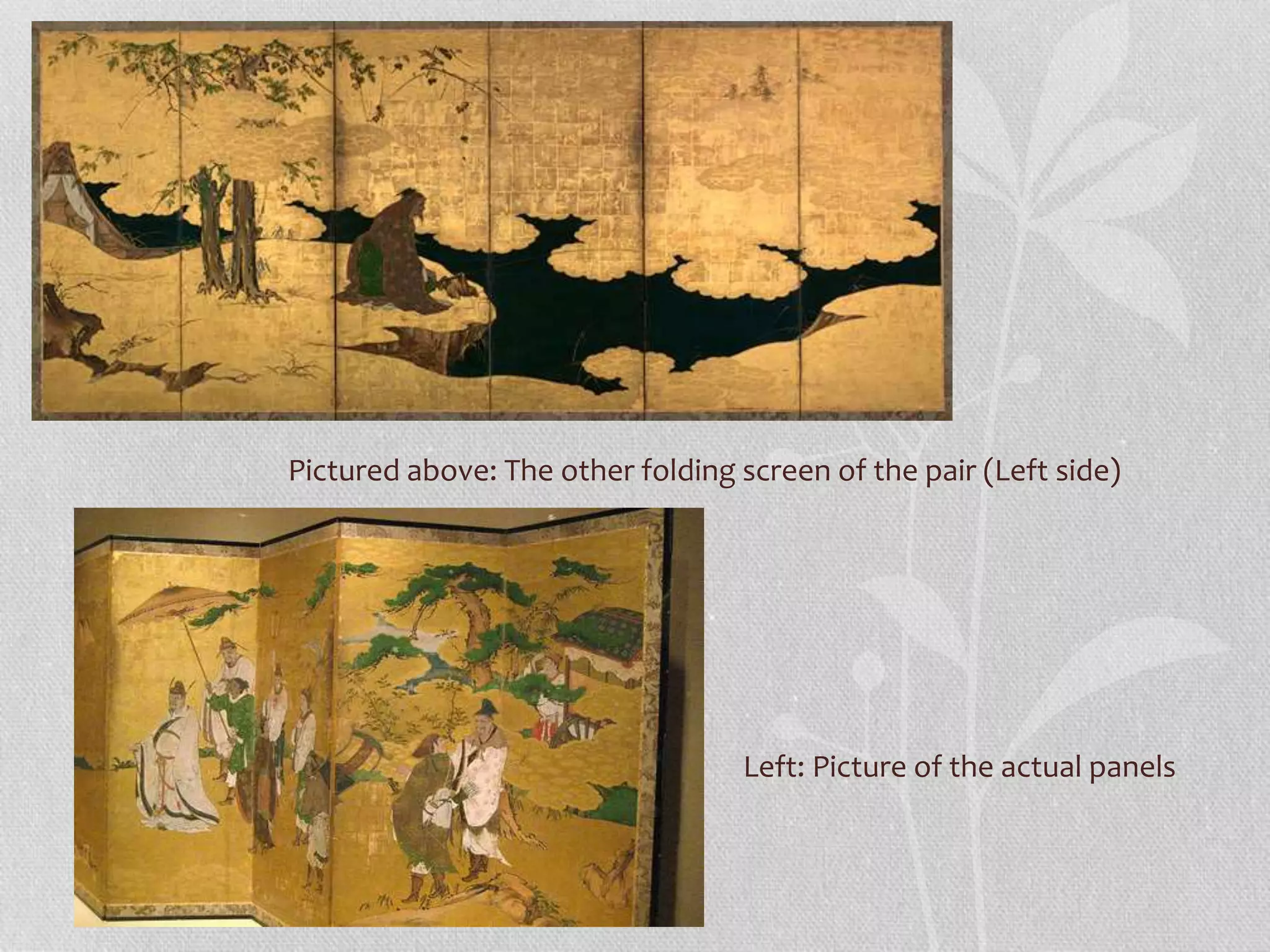 Pictured above: The other folding screen of the pair (Left side)
Left: Picture of the actual panels
 