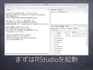 まずはRStudioを起動
 