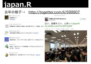 japan.R 
去年の様子→　http://togetter.com/li/599907 
 