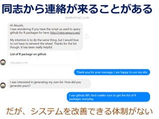 だが、システムを改善できる体制がない
同志から連絡が来ることがある
17
 