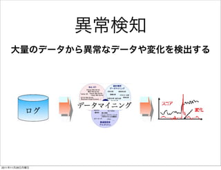 異常検知
    大量のデータから異常なデータや変化を検出する




2011年11月28日月曜日
 