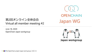 CONFIDENTIAL1 ▇▇▇ The OpenChain project Japan work group / CC0-1.0
第2回オンライン全体会合
Virtual all member meeting #2
June 18, 2020
OpenChain Japan workgroup
Japan WG
 