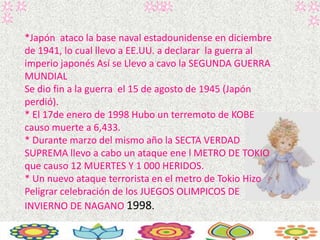 *Japón ataco la base naval estadounidense en diciembre
de 1941, lo cual llevo a EE.UU. a declarar la guerra al
imperio jap...
