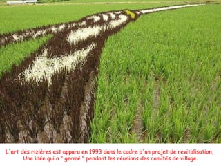 L'art des rizières est apparu en 1993 dans le cadre d'un projet de revitalisation,
Une idée qui a " germé " pendant les réunions des comités de village.
 