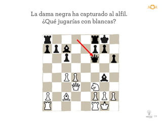 La dama negra ha capturado al alfil.
¿Qué jugarías con blancas?
19
 