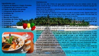ingredientes son:
•5 Sobres de Mojarra ó bagre Grandes
•½ Kilogramo de Camaron Crudo
•4 Filetes de Mojarra de granja
•½ Kilogramo de Surtido de Mariscos
•4 Unidades de Tomates
•1 Unidad de Cebolla
•1 Manojo de Cilantro
•2 Unidades de Chile Verde
•4 Unidades de Zanahoria
•1 Unidad de Apio
•1 Unidad de Chile morrón
•1 Botella de Aceite
PREPARACION
Hervir en una olla 4 litros de agua aproximadamente, con una cabeza entera de ajo,
media ramita de Apio, un trozo de cebolla y sal por 10 minutos para después agregar las
cabezas de pescado.
Dejar hervir las cabezas y retirarlas de la olla cuando estén a punto de deshacerse. Esto
se hace para darle sabor al caldo.
Una vez retiradas las cabezas se incorpora a la olla el camarón crudo. Dejarlo hasta que
hierva y el agua tome un color rojizo, luego retirar, pelar y dejar aparte. Por otra lado, se
cocina el apio y la zanahoria. Reservar el agua de la cocción.
Agregue las cascaras que se le quitaron al camarón y las cabezas de pescado cocido a
la licuadora junto con el agua de su cocción, en este paso agregar también el apio y la
zanahoria. Licuar hasta conseguir una crema más o menos uniforme. La cabeza de ajo
se retira de la olla.
Echar la mezcla licuada de vuelta la olla con la ayuda de un colador para evitar los
huesos y cascará que no se hayan molido. Repetir el proceso si es necesario.
Echarle al caldo de la zanahoria y el apio, que reservamos anteriormente, para que se
cocinen junto con la mezcla de mariscos.
Ahora, para preparar el sofrito de nuestro caldo de mariscos, freír en una sartén el chile
morrón, el chile verde y la cebolla hasta que esta última se haya cristalizado. Luego
agregar el tomate picado hasta que suelte su jugo y por último agregar el tomate
molido. De los 4 tomates de la receta 3 se utilizarán picados y uno molido o licuado. El
chile morrón también es conocido como pimentón o pimiento y el chile verde como ají.
A continuación, vaciar esta mezcla a la olla y dejarla hervir aproximadamente por 10
minutos. Luego echarle el cilantro y dejarlo por 3 minutos más para finalmente agregar
el filete de pescado cortado en trozos y el camarón y dejar hervir por 5 minutos.
Sirve muy caliente y disfrútala con tus familiares y amigos. Para elaborar esta receta de
caldo de mariscos puedes utilizar cualquier pescado blanco y los mariscos de tu
elección.
Si te ha gustado la receta de Caldo de mariscos, te sugerimos que entres en nuestra
categoría de Caldos o déjate soprender en nuestro Recomendador de recetas.
 