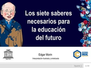 1/18Siguiente
Los siete saberes
necesarios para
la educación
del futuro
Edgar Morin
Interpretación ilustrada y sintetizada
 
