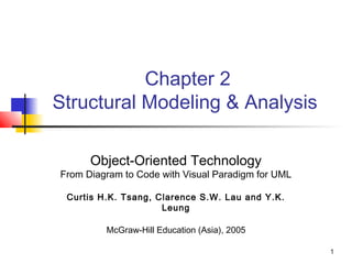 1
Chapter 2
Structural Modeling & Analysis
Object-Oriented Technology
From Diagram to Code with Visual Paradigm for UML
Curtis H.K. Tsang, Clarence S.W. Lau and Y.K.
Leung
McGraw-Hill Education (Asia), 2005
 
