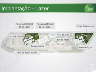 Implantação - Lazer Praça de Descanso Salão de  Festas Infantil Brinquedoteca Áreas de Jogos Playground Infantil de 5 a 10 anos Playground Infantil  de 0 a 5 anos Praça de Jogos Salão de  Jogos Praça Kids 