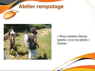 Atelier rempotage




              « Nous sommes chacun
              repartis avec nos plants »
              Yamina
 