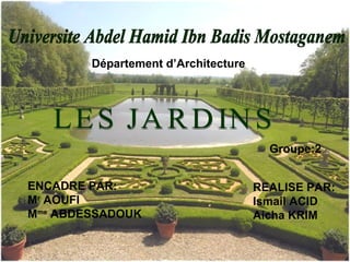 Département d’Architecture
REALISE PAR:
Ismail ACID
Aicha KRIM
ENCADRE PAR:
Mr
AOUFI
Mme
ABDESSADOUK
Groupe:2
 