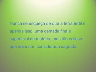 Nunca se esqueça de que a terra fértil é
apenas isso, uma camada fina e

superficial de matéria, mas tão valiosa
que deve ser considerada sagrada.

 