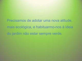 Precisamos de adotar uma nova atitude,

mais ecológica, e habituarmo-nos à ideia
do jardim não estar sempre verde.

 