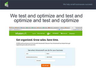 We help small businesses succeed.
We test and optimize and test and
optimize and test and optimize
 