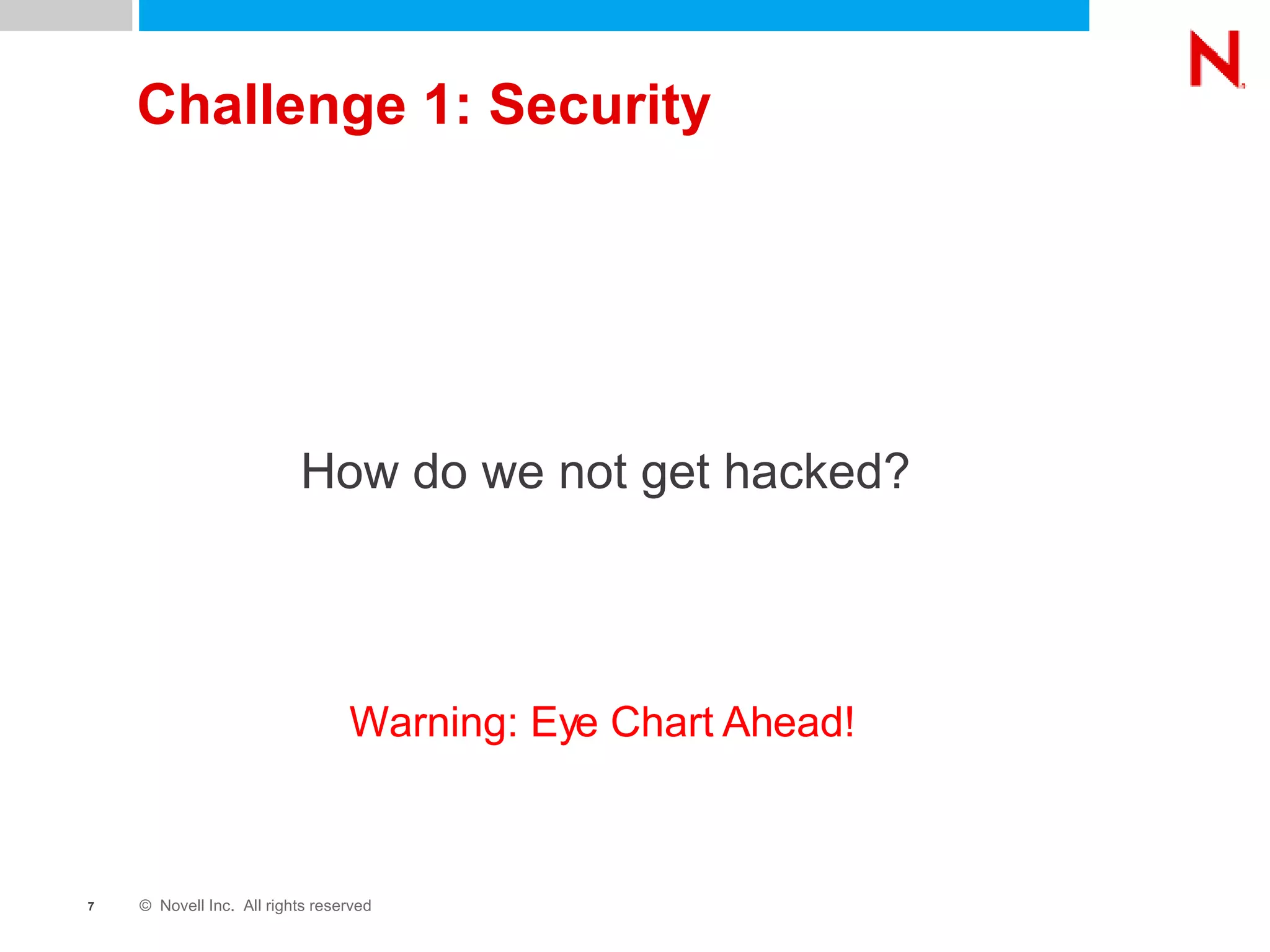 Challenge 1: Security How do we not get hacked? Warning: Eye Chart Ahead! 