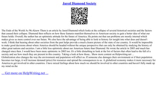 Jared Diamond Thesis | PPT