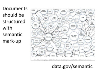 Documents
should be
structured
with
semantic
mark-up



             data.gov/semantic
 