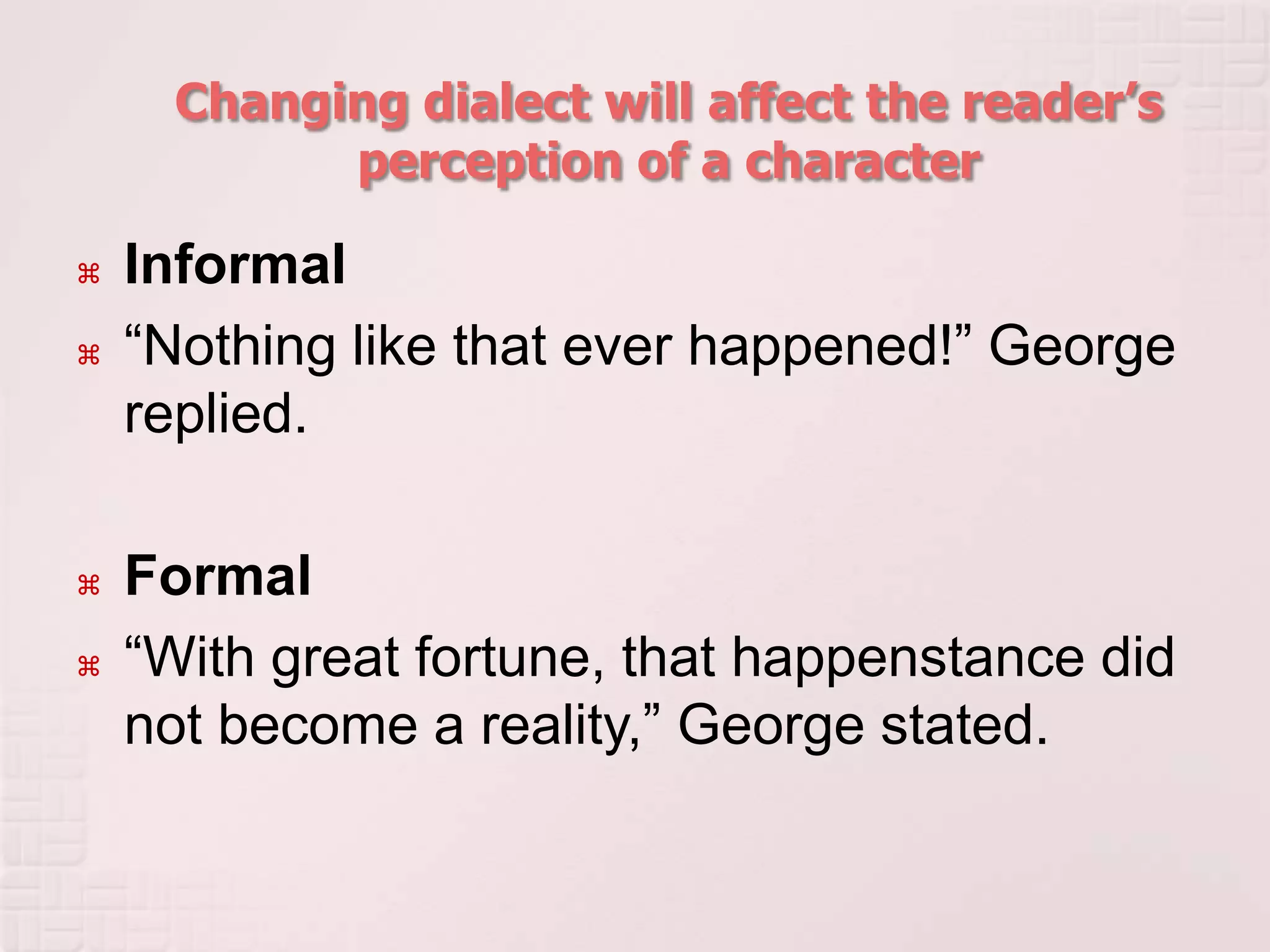 Latin exampleWhat’s the difference?Jargon refers to the language of a group of people who share a profession or occupation (like doctors or lawyers).Dialect refers to the language of people who share a social or geographic background (like all the people from Eastern Kentucky or from Scotland).