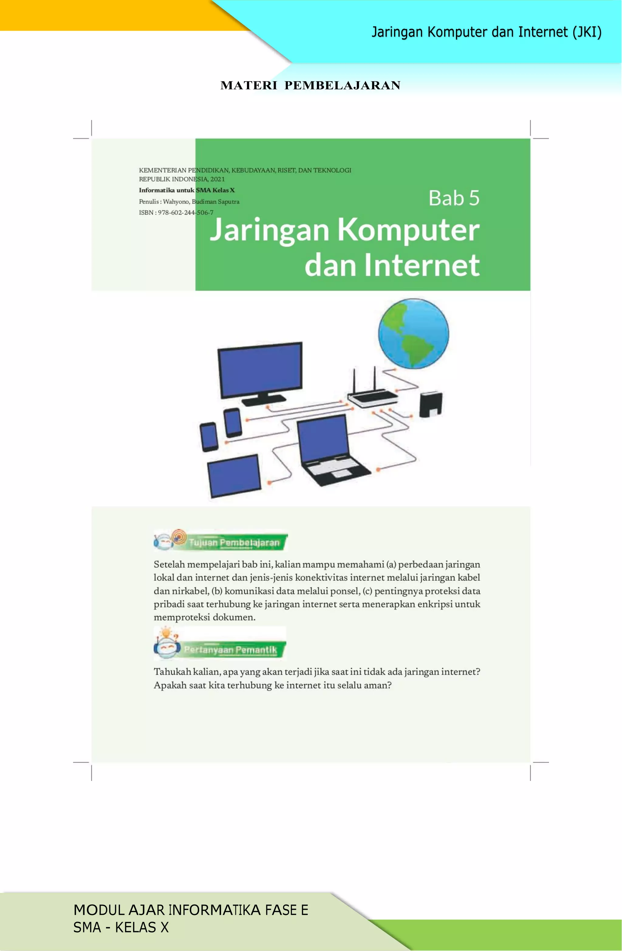 MODUL AJAR INFORMATIKA FASE E
SMA - KELAS X
MATERI PEMBELAJARAN
 
