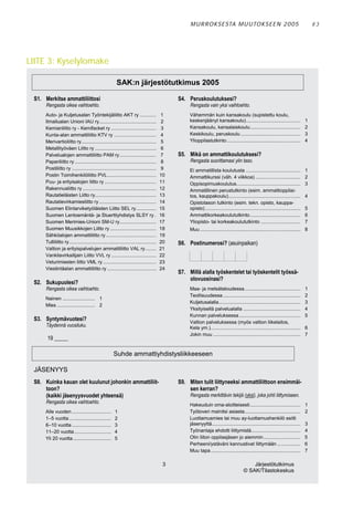 M U R RO KS E STA M U UTO KS E E N 2 0 0 5   83




LIITE 3: Kyselylomake
 