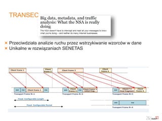 TRANSEC
Przeciwdziała analizie ruchu przez wstrzykiwanie wzorców w dane
Unikalne w rozwiązaniach SENETAS
 