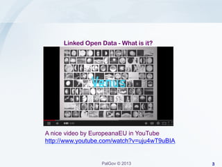 Linked Open Data - What is it?

A nice video by EuropeanaEU in YouTube
http://www.youtube.com/watch?v=uju4wT9uBIA

PalGov © 2013

3

 