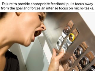 Failure to provide appropriate feedback pulls focus away
from the goal and forces an intense focus on micro-tasks.
 