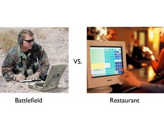 VS.




Battleﬁeld         Restaurant
 