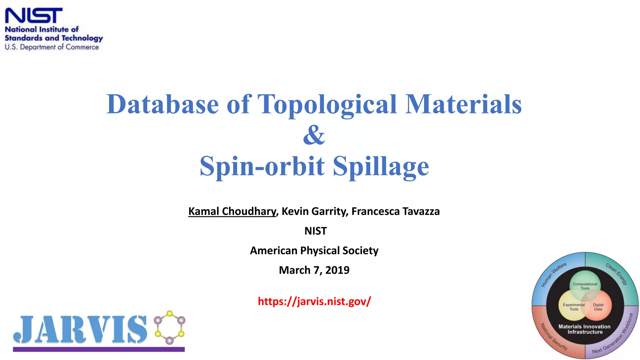 Database of Topological Materials and Spinorbit Spillage PPT