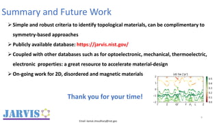 Jarvis Database Database of Topological Materials and Spin-orbit Spillage | PDF