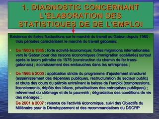 1. DIAGNOSTIC CONCERNANT1. DIAGNOSTIC CONCERNANT
L’ELABORATION DESL’ELABORATION DES
STATISTIQUES DE DE L’EMPLOISTATISTIQUE...