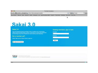 Sakai, Thick or ThinMultiple ConfigurationsSakai as CMSSakai as Collaboration SystemSakai as Portfolio SystemSakai IntegrationsGoogle ApplicationsSocial Networks (Open Social, Facebook) Sakai does not need to do everything for everyone