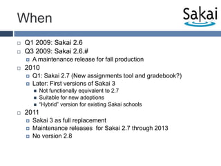 JCR as Content StoreStandards-basedJSR 170Ships with Apache Jackrabbit, but can be changedEverything as contentDiscussion post, User profile information, etc.Components put Content into JCR Content storeSakai Kernel creates relational indices in DBComponent doesn’t need to do anythingAutomatic tracking of most events by kernel