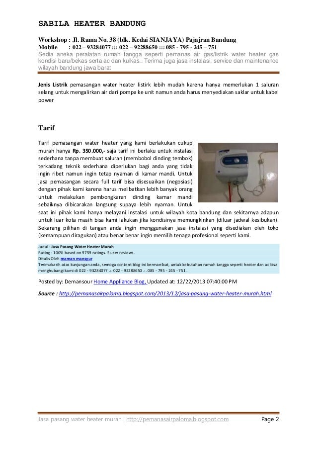 Jasa pasang water heater murah