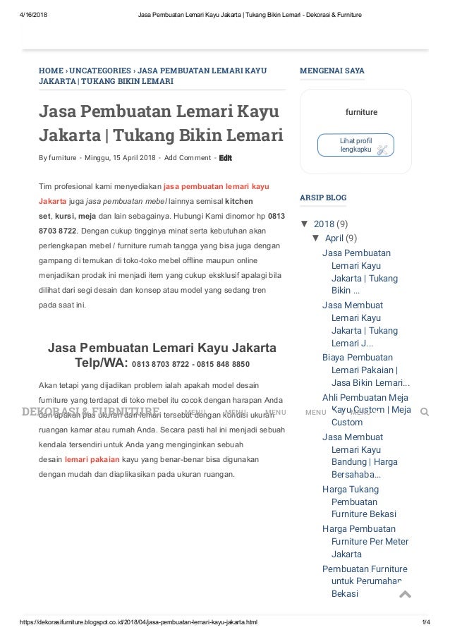 Jasa Pembuatan Lemari Kayu Jakarta Tukang Bikin Lemari