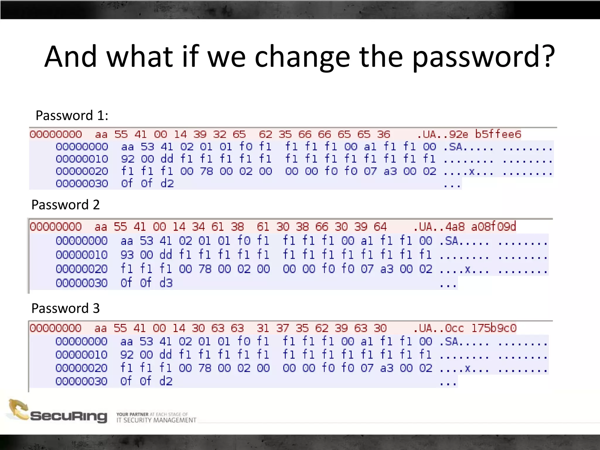 And what if we change the password?
Password 1:
Password 2
Password 3
 