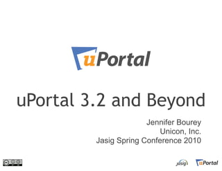 uPortal 3.2 and Beyond
                       Jennifer Bourey
                           Unicon, Inc.
         Jasig Spring Conference 2010
 