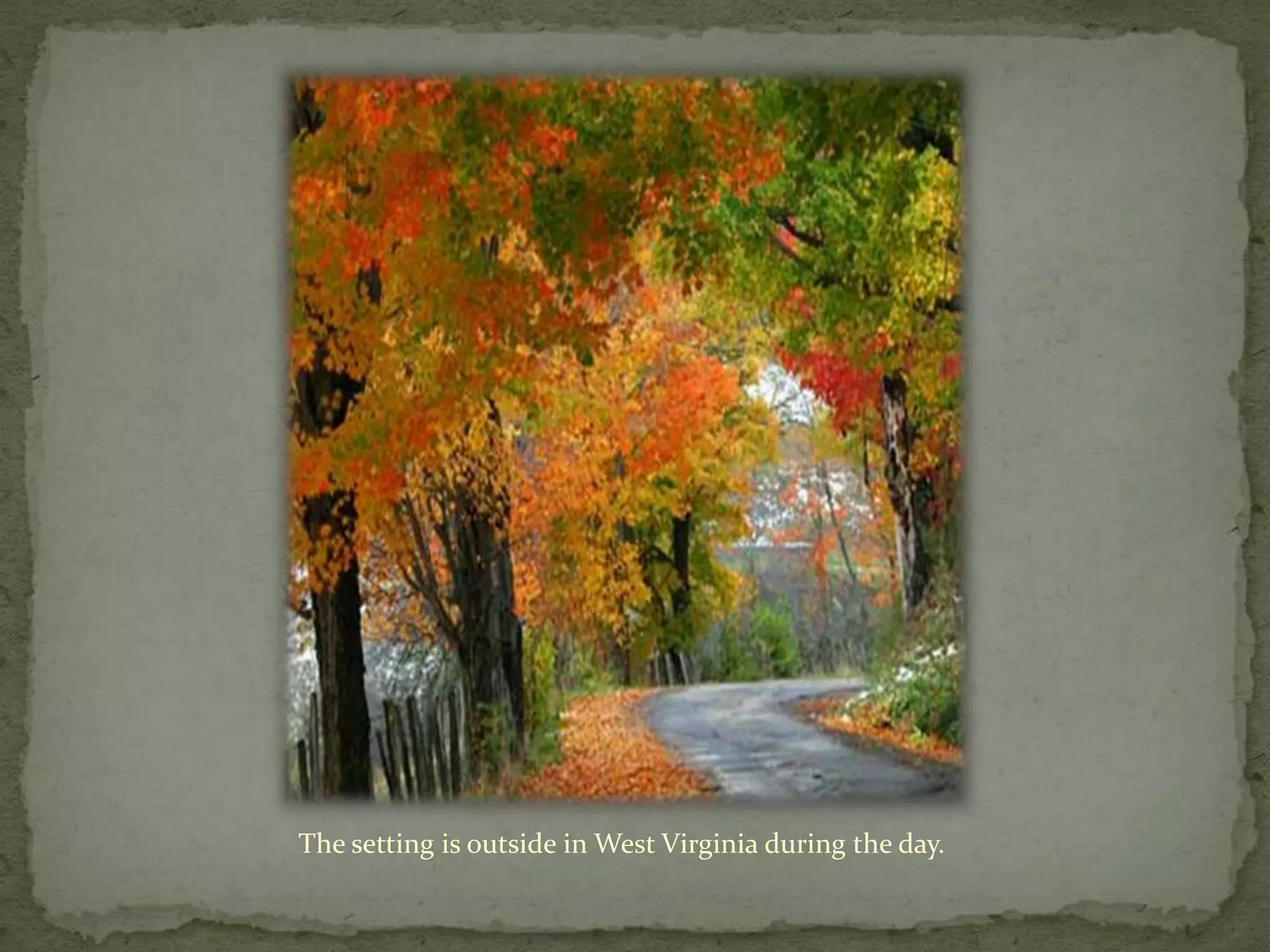 s




The setting is outside in West Virginia during the day.
 