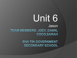 Team members:Joey,Dawn, Coco,SarahSha tin Government Secondary School  Unit 6 Jason 