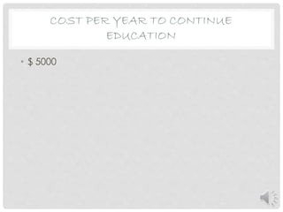 • $ 5000
COST PER YEAR TO CONTINUE
EDUCATION