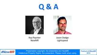 Festival of #NewMR
2019
	
	
Q	&	A	
Presentation copyright, the presenters and NewMR.
Intellectual Property Rights, the pre...