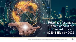 5
Revenues for data &
analytics solutions
forecast to reach
$260 Billion by 2022
Source: International Data Corp. https://...